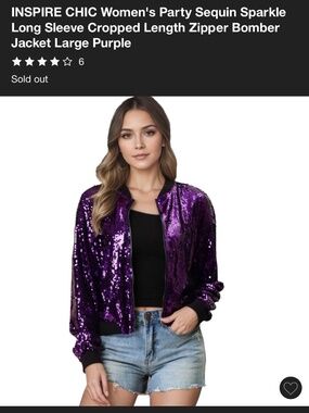 Allergra K Women's Purple Sequin Cropped Bomber Jacket